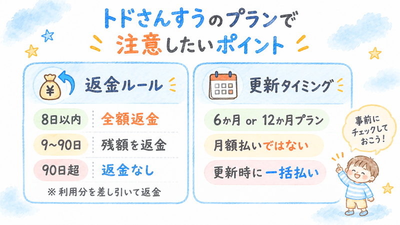 トドさんすうのプラン注意点まとめ画像