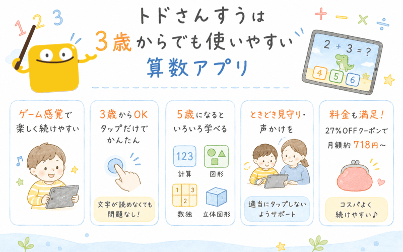トドさんすうは3歳から使いやすい算数アプリの特徴まとめ