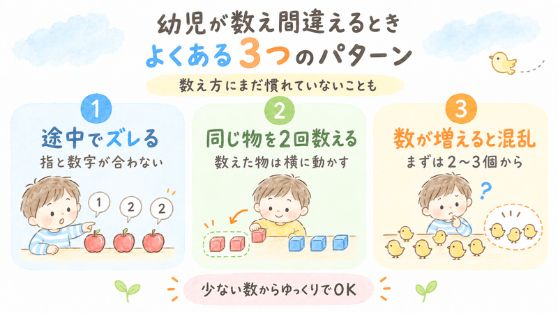 幼児が数を数える途中でズレる・同じ物を2回数える・数が増えると混乱する3つのパターン