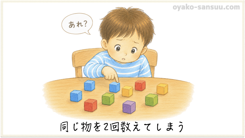 数が理解できない子供の特徴：同じものを２回数えてします